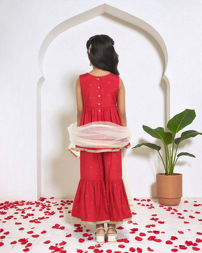 Red Girls’ Sharara Set
