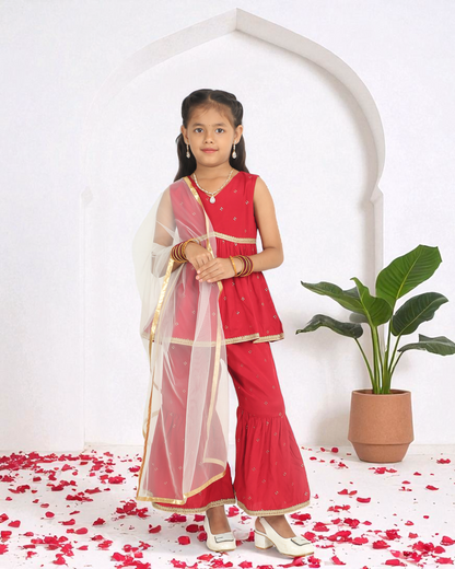 Red Girls’ Sharara Set
