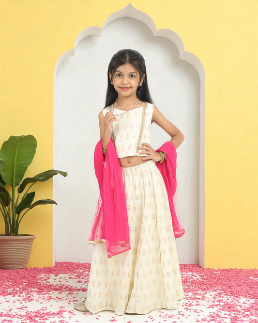 Ivory and Pink Chaniya Choli