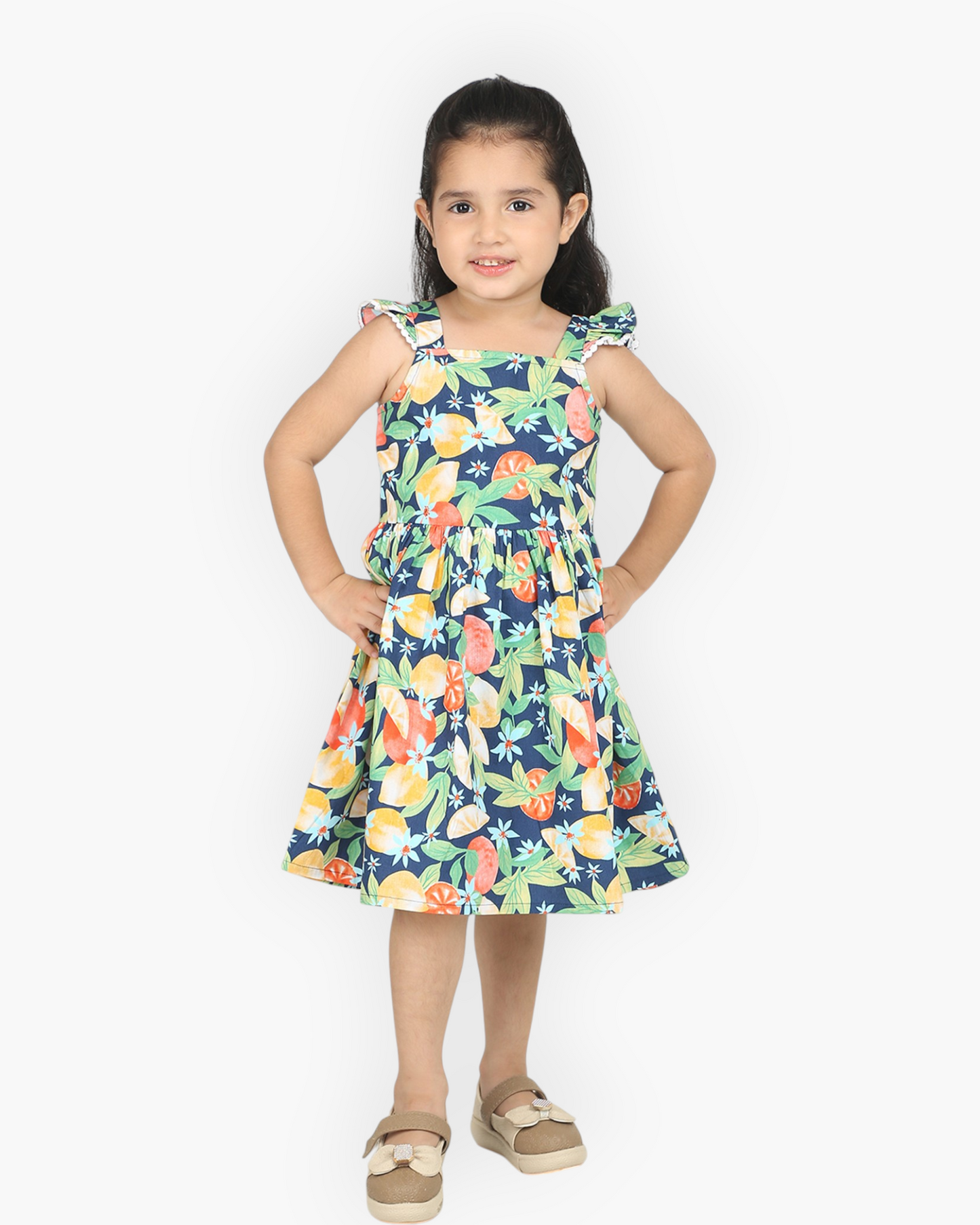 Tropical Fruit Print Cotton Girl Dress