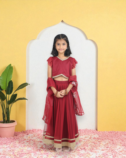 Maroon Girls’ Lehenga Choli