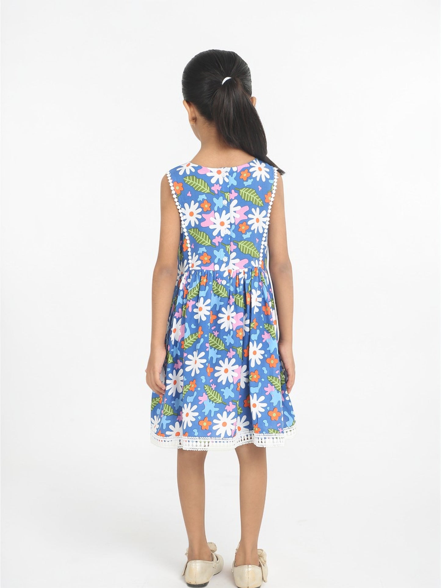 Blue Floral Cotton Girl Dress