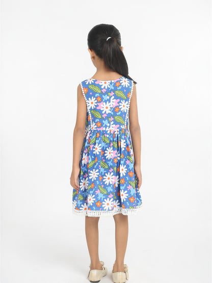 Blue Floral Cotton Girl Dress