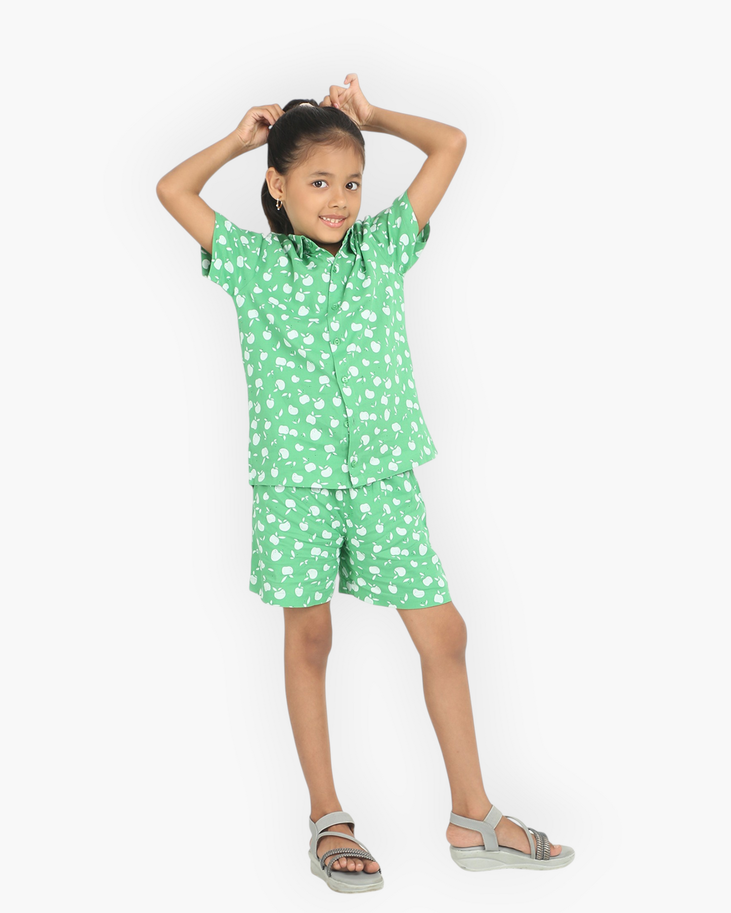 Green Printed Rayon Girls Co-ord Set