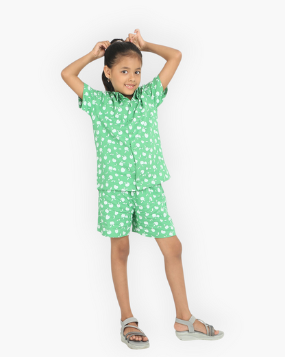 Green Printed Rayon Girls Co-ord Set