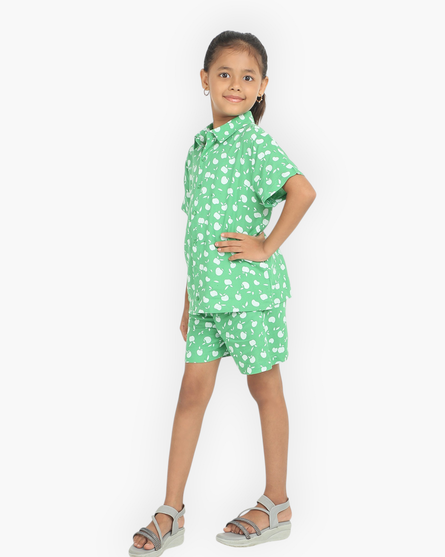 Green Printed Rayon Girls Co-ord Set