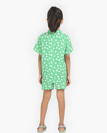 Green Printed Rayon Girls Co-ord Set