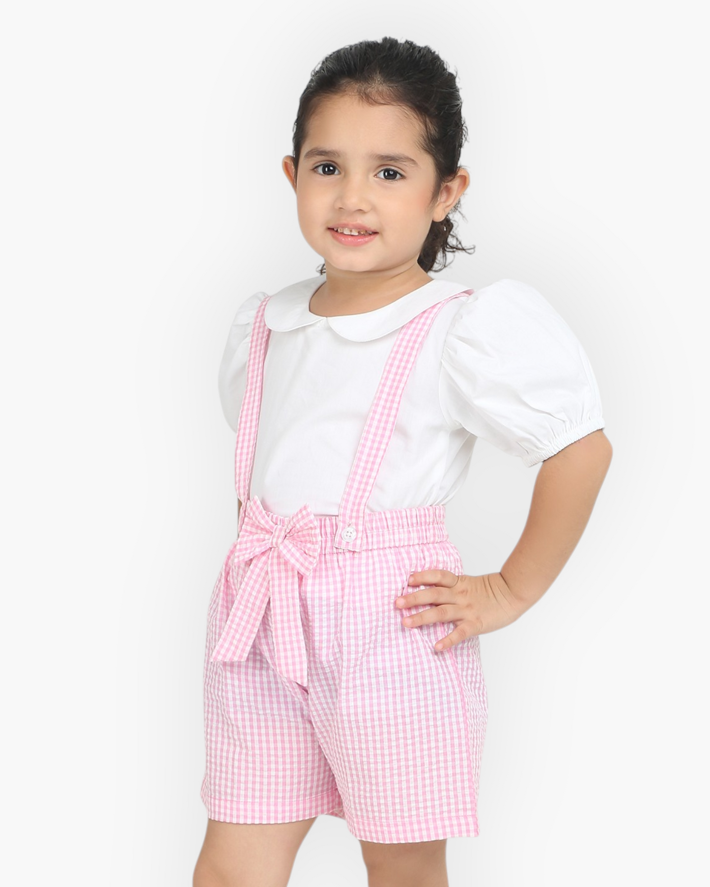 Pink Gingham Cotton Girl's Co-ord Set
