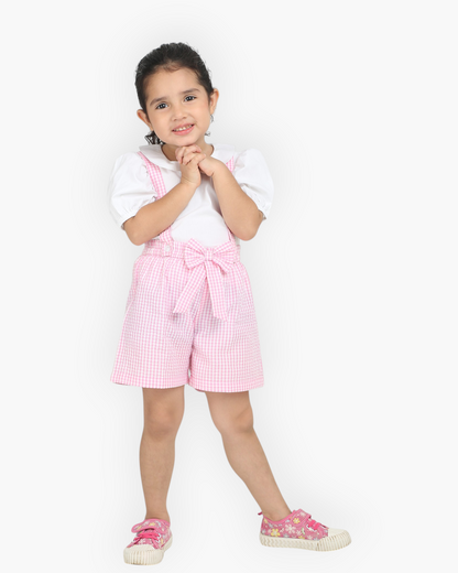 Pink Gingham Cotton Girl's Co-ord Set
