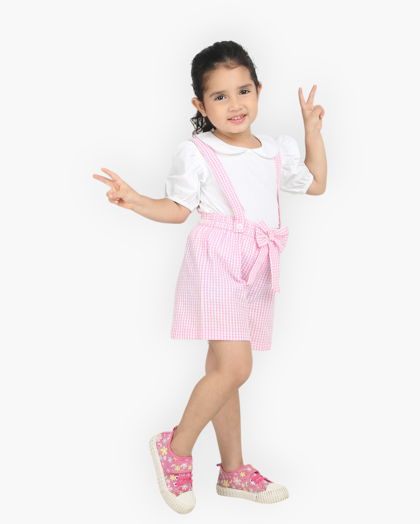Pink Gingham Cotton Girl's Co-ord Set