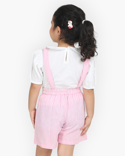 Pink Gingham Cotton Girl's Co-ord Set