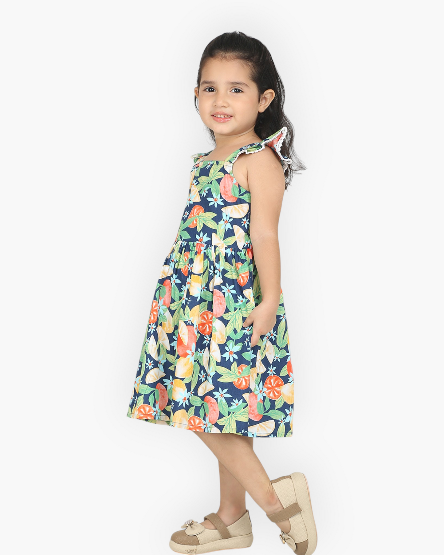 Tropical Fruit Print Cotton Girl Dress