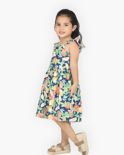 Tropical Fruit Print Cotton Girl Dress