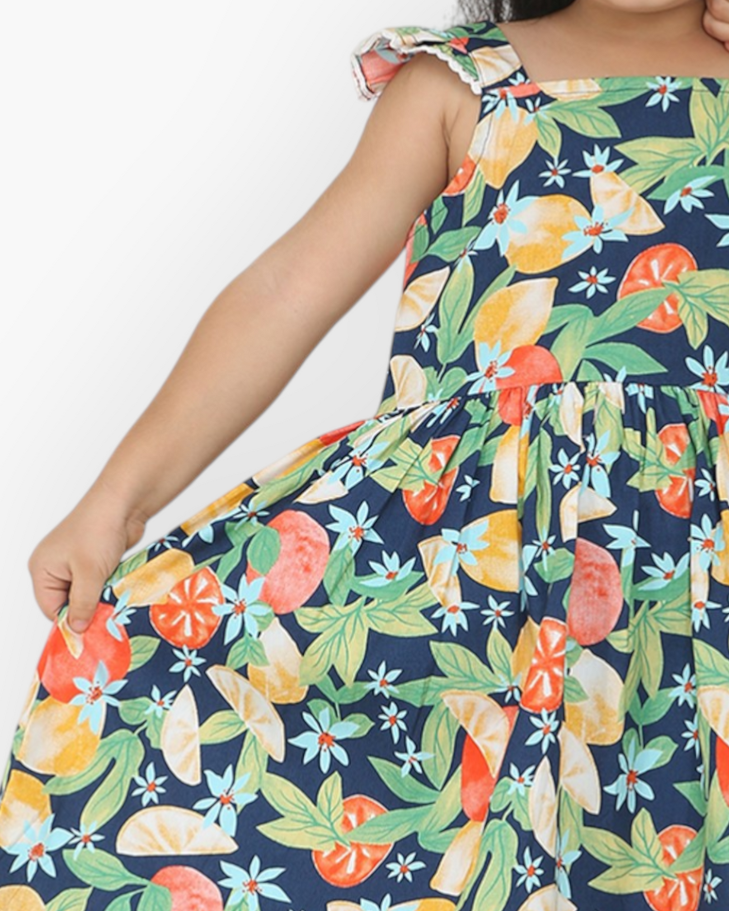 Tropical Fruit Print Cotton Girl Dress