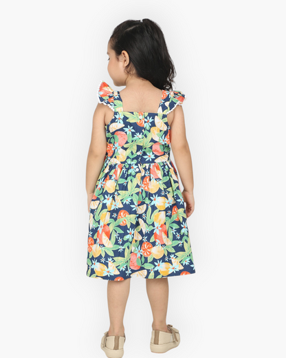 Tropical Fruit Print Cotton Girl Dress