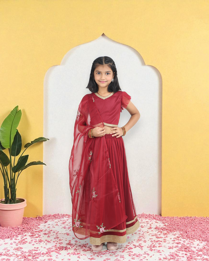Maroon Girls’ Lehenga Choli