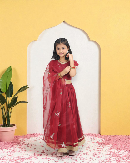 Maroon Girls’ Lehenga Choli
