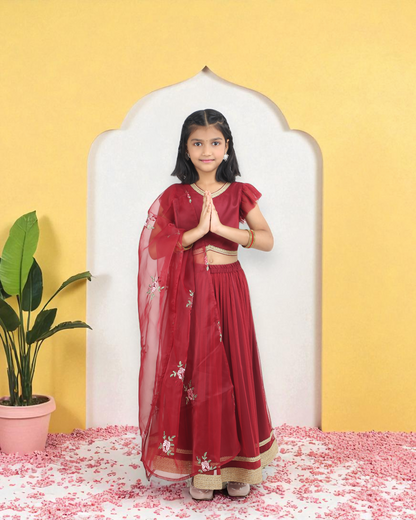 Maroon Girls’ Lehenga Choli