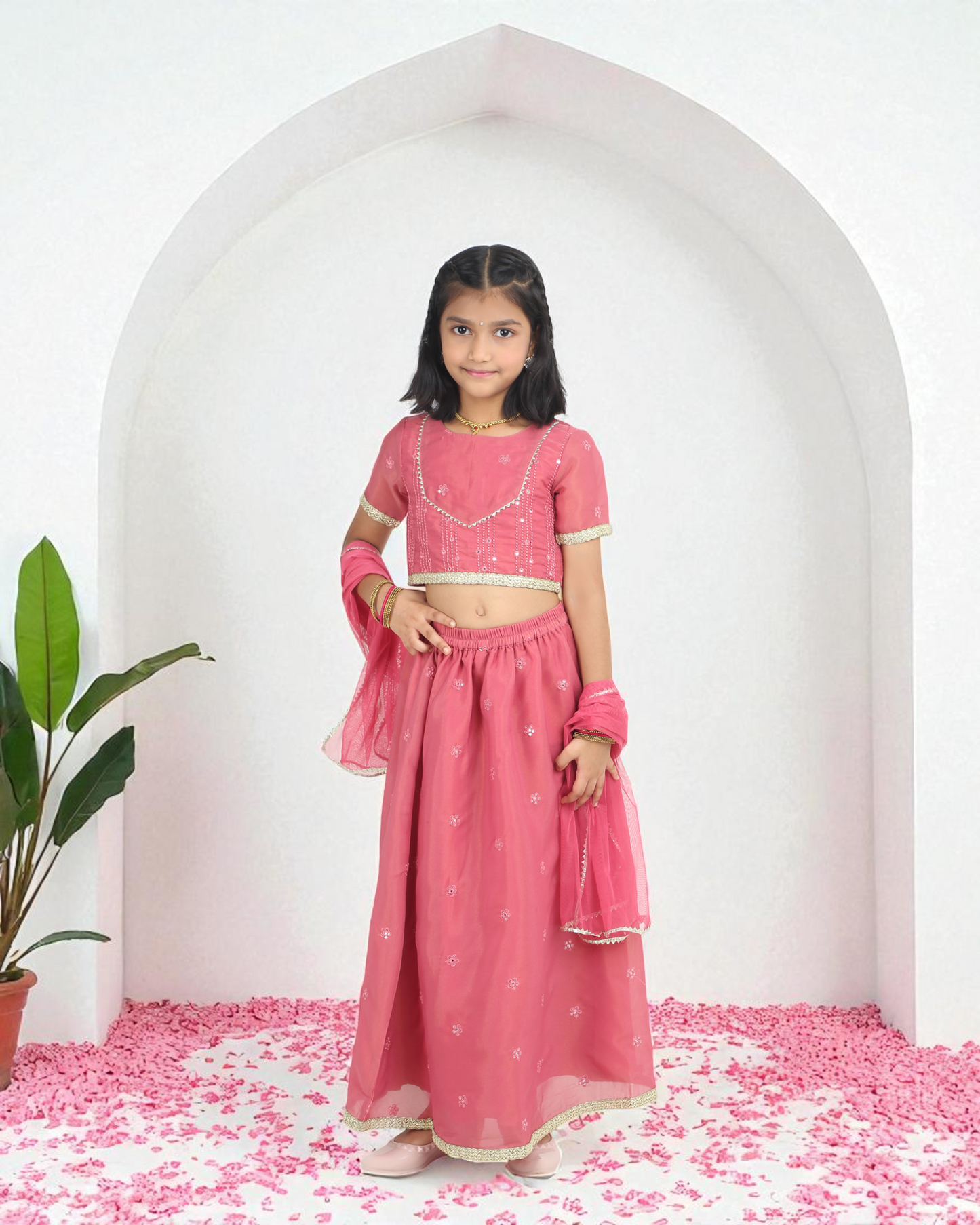 Rose Pink Girls’ Lehenga Choli