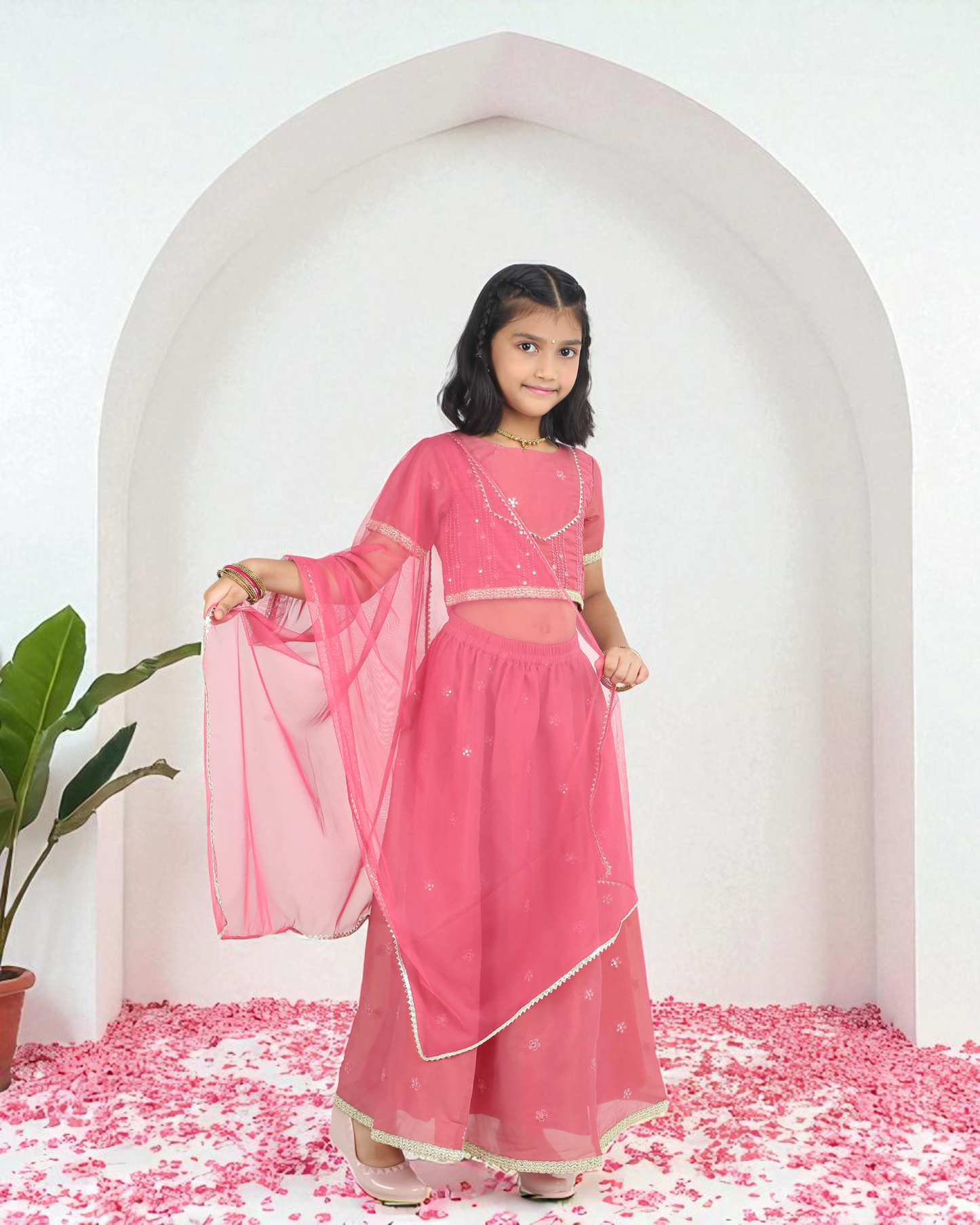 Rose Pink Girls’ Lehenga Choli