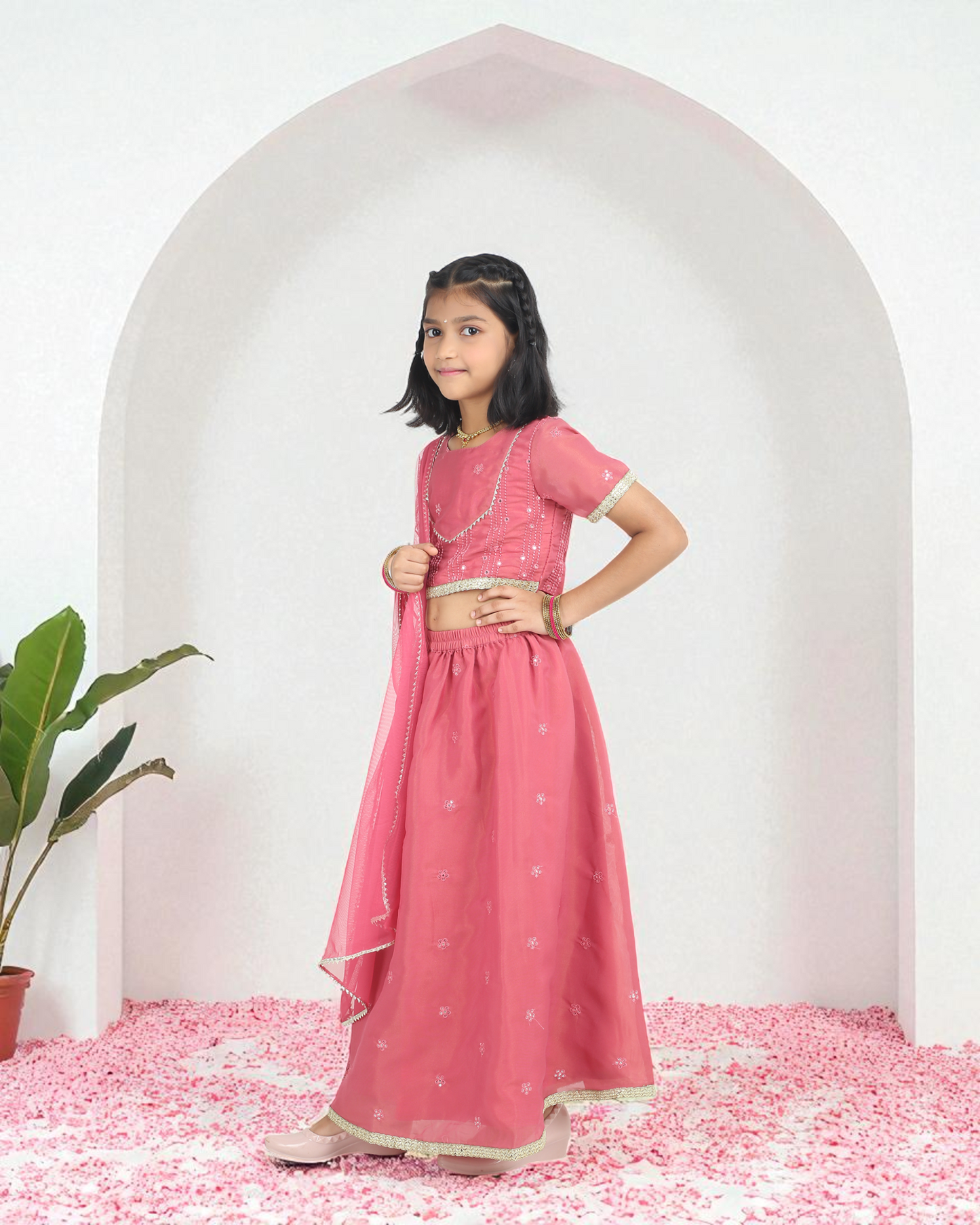 Rose Pink Girls’ Lehenga Choli