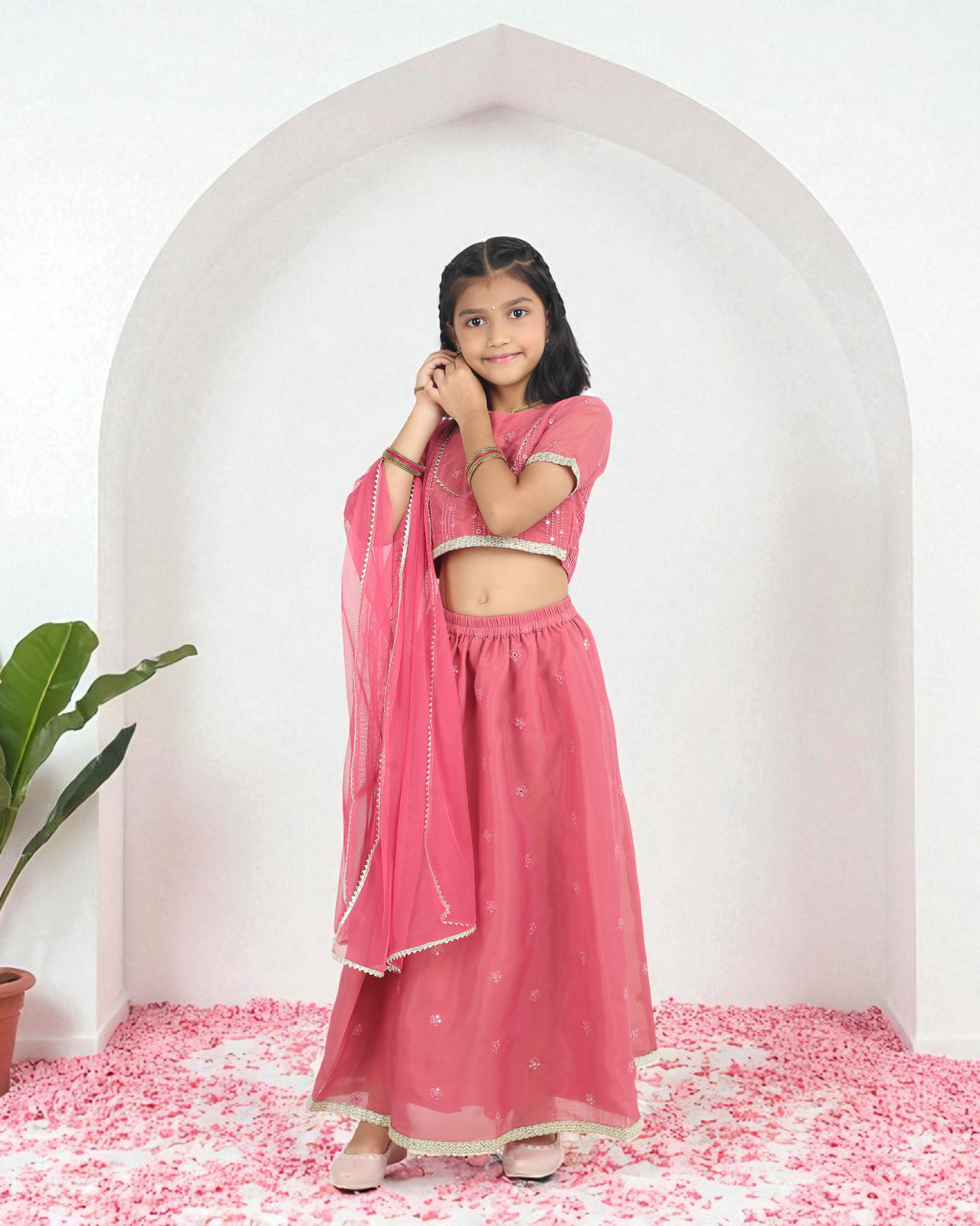Rose Pink Girls’ Lehenga Choli